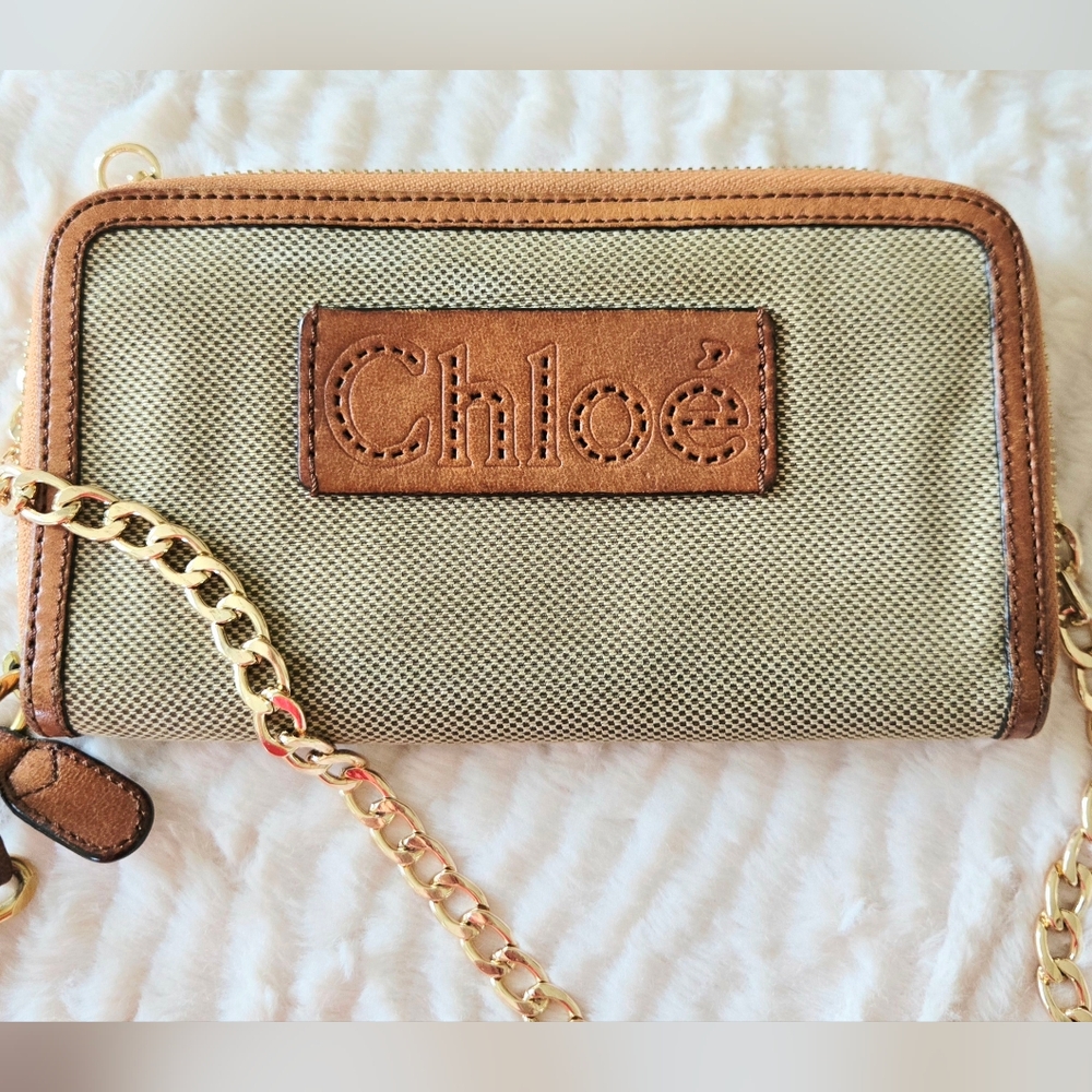 Chloe Tan and Gold Chain Wallet